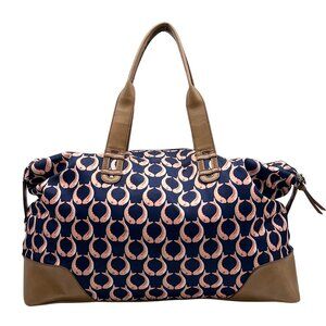 Stella & Dot Navy Blue Fish Print Nylon Weekender Travel Bag